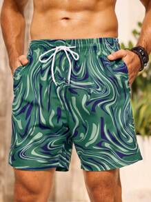 Surfspeed Men'S Printed Beach Shorts With Drawstring Waistband - Black - View 4