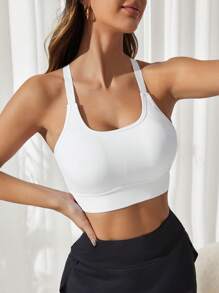 SHEIN Yoga Basic Crossback Hook-And-Eye Closure Sports Bra With Criss-Cross Detail - White - View 2