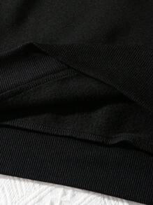 Maweii 女士加大码字母印花圆领卫衣，“发自内心”毕业季、返校季、教师秋冬套头衫 - 黑色 - 查看 4