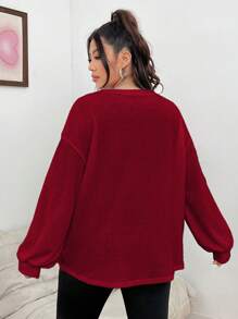 SHEIN EZwear Women's Plus Size Solid Color Drop-Shoulder T-Shirt - Rose Red - View 2