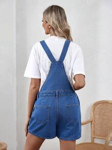 SHEIN 1pc Maternity Adjustable Strap Denim Overalls Shorts With Solid Color - Medium Wash - View 2