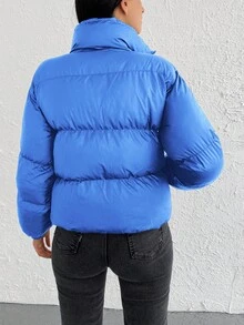 SHEIN Cottnline Zip Up Funnel Neck Puffer Coat - Blue - View 2