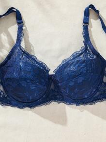 Lace Bra With Underwire Lingerie - Royal Blue - View 8