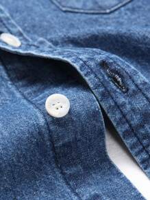 Manfinity Homme Men'S Long Sleeve Denim Shirt - Dark Wash - View 7