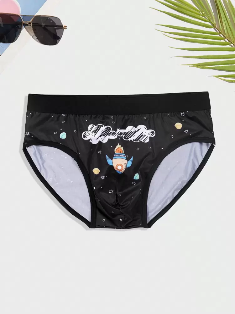 Men's Naughty Multicolor Space Print Briefs With High Stretch Fabric