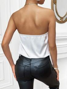SHEIN Privé Metallic Halter Neck Satin Bodysuit - White - View 6