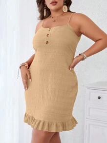 SHEIN VCAY Plus Size Women's Textured Cami Dress - Apricot - View 3
