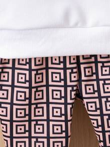 Baby Boys' Round Neck Long Sleeve Sweatshirt And Geometric Printed Pants With Bag Set - Brown - View 6