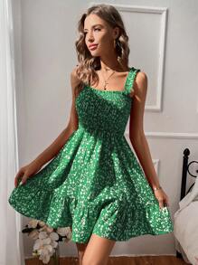 Breezaya Của phụ nữ Không tay Nếp uốn Váy hoa - màu xanh lá - Xem 4
