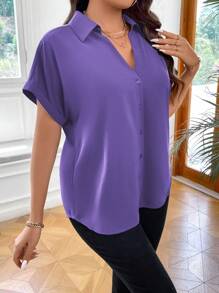 Vionelle Plus Size Solid Color Short Sleeve Shirt