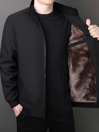 Men's Thermal Lined Zip-Front Jacket For Winter