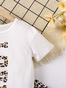 SHEIN Young Girl Casual Basic Street Style Leopard Letter Print Short Sleeve T-Shirt And Biker Shorts Set - Multicolor - View 3