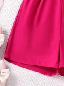 Sparklyn 少女無袖開衫上衣、短褲和襯衫三件套裝,紅酒色 - 玫紅色 - 查看 3