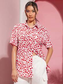 Manfinity Unisex Camisa Casual Tejida Estampada Con Corazones Para Hombre