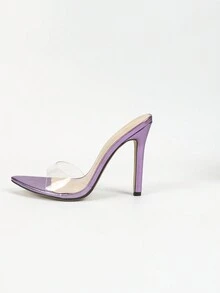 European And American Style Sexy Pointed Toe Thin High Heel Clear Mules Sandals - Purple - View 7