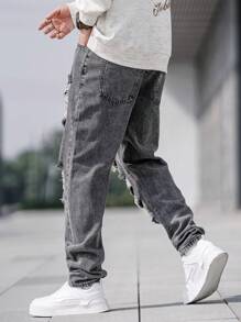 QuarKem Men's Distressed Denim Jeans - Grey - View 2