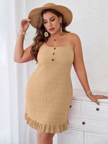 SHEIN VCAY Plus Size Women's Textured Cami Dress - Apricot - View 5