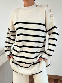 RueChic Women's Colorblock Striped Casual Two Piece Set - Black and White - View 3