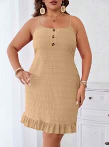 SHEIN VCAY Plus Size Women's Textured Cami Dress - Apricot - View 4