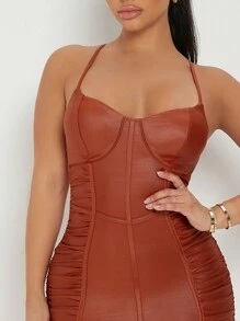 Hauture Vestido Ajustado Con Ribete De Volantes Y Fruncido En El Costado Del Cuerpo