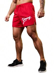 Manfinity Sport Corelite Men'S Letter Print Athletic Shorts Sweat Pants - Red - View 1