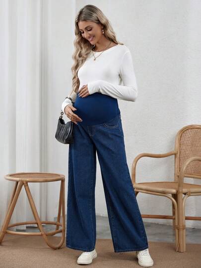 SHEIN Maternity Adjustable Waistband Flared Jeans