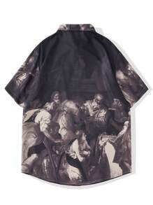 Street Life Camisa de manga corta para hombres con estampado de personaje, apta para primavera y verano, escuela - Multicolor - Ver 2
