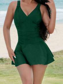Swim Basics Summer Beach Ladies' Ruffle One-Piece Swimsuit - Green - View 7