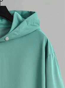 Manfinity Homme Men's Solid Color Hoodie And Shorts Set - Dark Green - View 4