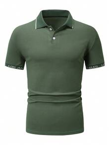 Manfinity Homme Men'S Color Block Contrast Trim Polo Shirt With Letter Logo - Green - View 5