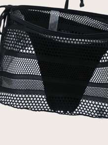 Swim SXY Solider Dreieck Bikini-Oberteil mit Knoten an den Seiten und dazugehörigem Netz-Cover-Up Rock für Bikini-Musikfestivals und Strand im Sommer - Schwarz - Übersicht 5