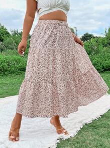 SHEIN SunnyBelle 大尺碼女性花卉印花不對稱裙擺 - 彩色 - 查看 6