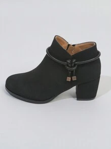 女性時尚短靴,冬季靴款,粗/中跟,純色,毛絨內裡 - 黑色 - 查看 7