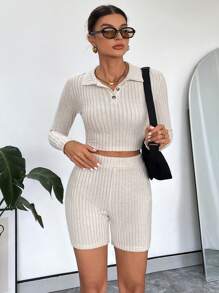 SHEIN Essnce Của phụ nữ 2 Miếng Giải trí & Trang phục làm việc Bộ - Màu Khaki - Xem 4