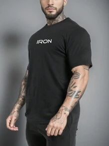 Manfinity Sport Streetwear Men's Letter Printed Athletic T-Shirt Workout Tops - Black - View 4