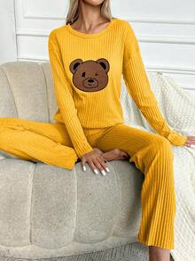 RueChic Women's Bear Printed Homewear Pajama Set - Yellow - View 4