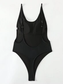 Swim SXY 純色無背連身泳衣,適用於音樂節 - 黑色 - 查看 4