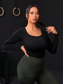 SHEIN Sports Body de sport sans couture pour femme grande taille - Noir - Voir 4