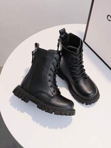 Botas de invierno para niñas, grandes, botas planas de combate de puntera redonda para niños, botas de princesa hasta el tobillo para niñas