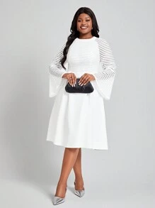 SHEIN Lady Kích thước lớn Của phụ nữ Bùng nổ Tay áo Và Đầm - trắng - Xem 5