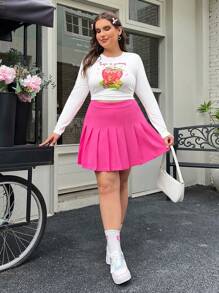 SHEIN EZwear White Knitted Plus Size Women'S Printed T-Shirt