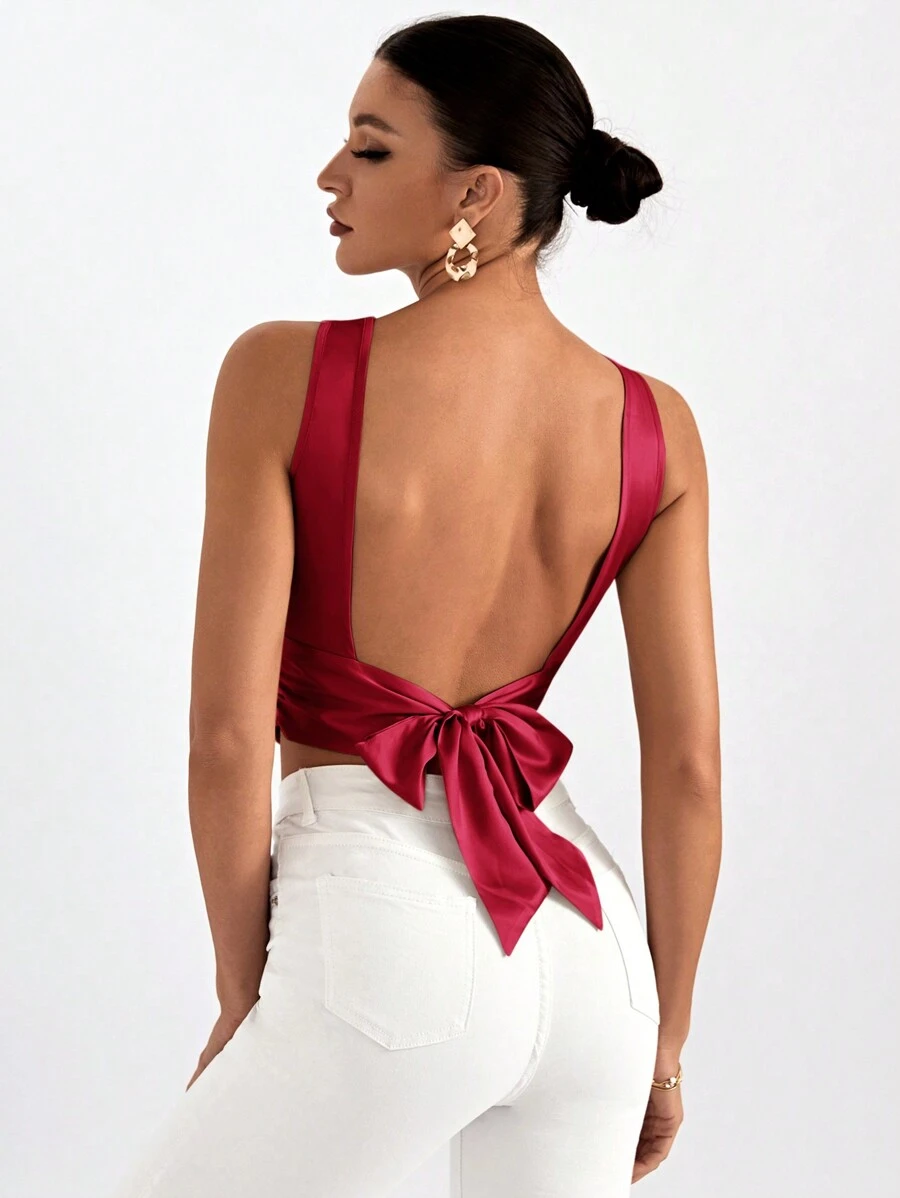 Firerie Sexy Tie Backless Crop Sleeveless Going Out Blouse - Burgundy - View 1