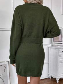 SHEIN LUNE 2入組純色休閒毛衣套裝 - 軍綠色 - 查看 2