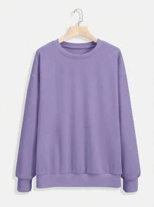 INAWLY Women's Round Neck Long Sleeve Sweatshirt Pullover Fall Outfit - Purple - View 6