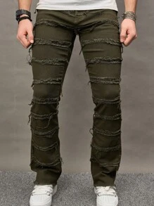 Manfinity 男式拼接保暖牛仔裤 - 軍綠色 - 查看 1