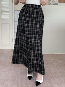 DAZY Chân váy maxi kẻ caro thường ngày dành cho nữ - màu đen - Xem 5