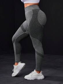 Yoga Basic 大尺碼無縫運動打底褲 - 灰色 - 查看 4