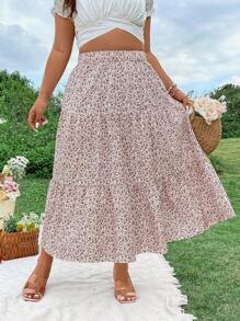 SHEIN SunnyBelle 大尺碼女性花卉印花不對稱裙擺 - 彩色 - 查看 7