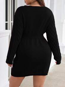 Calvaya Plus Size Women's V-Neck Long Sleeve Sweater Dress Fall Winter Cloth For Women Autumn - Black - View 2