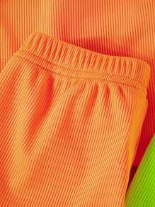 3 Piezas/set Conjunto De Tanque De Punto Acanalado Y Leggings Para Niñas De Bebé - Multicolor - Ver 7